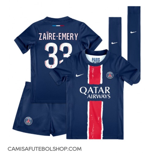 Camisa de time de futebol Paris Saint-Germain Warren Zaire-Emery #33 Replicas 1º Equipamento Infantil 2024-25 Manga Curta (+ Calças curtas)